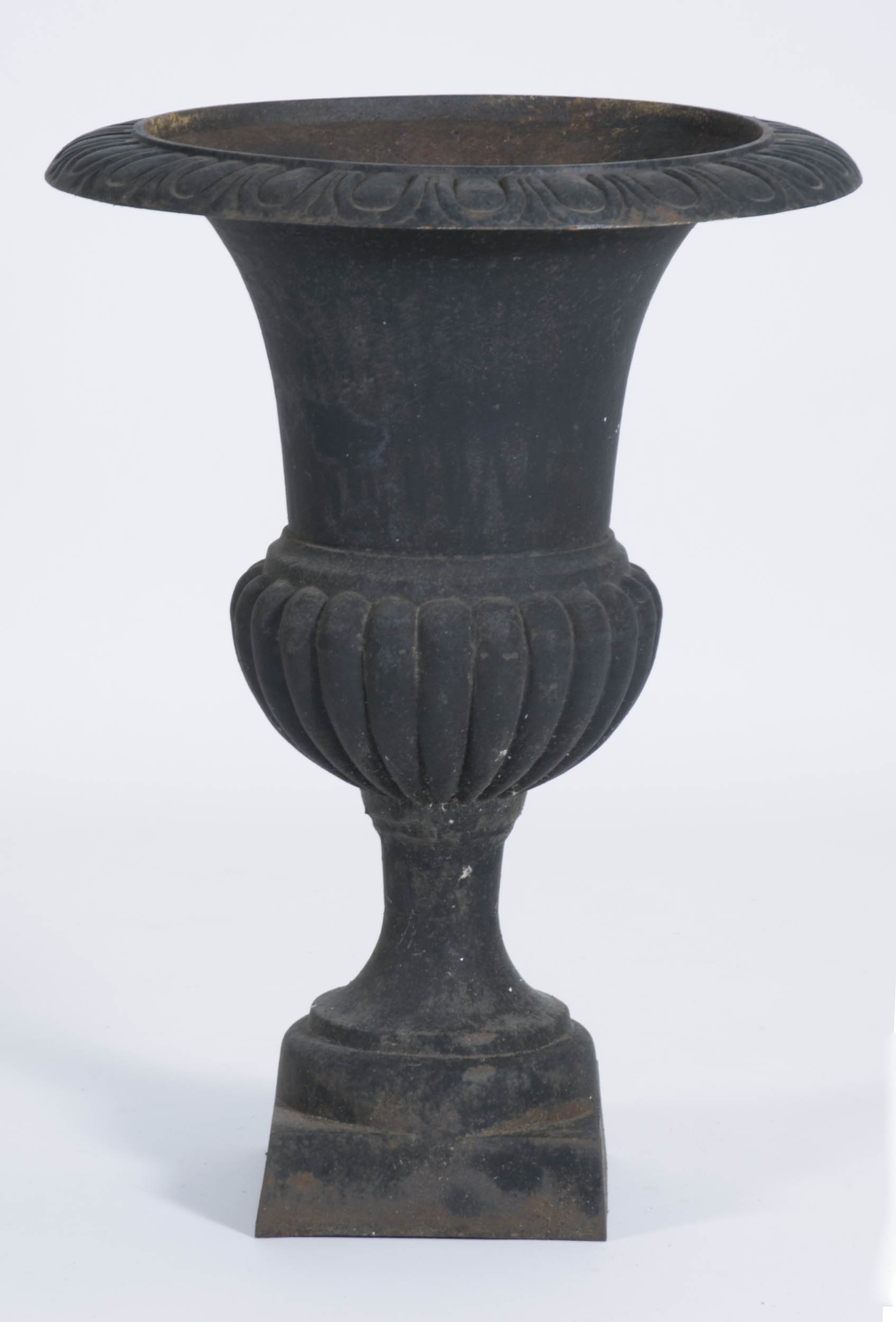 Appraisal: TH CENTURY CAST IRON GARDEN URN in black paint Height