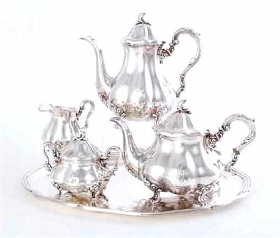 Appraisal: German silver five-piece tea and coffee service with tray Baroque