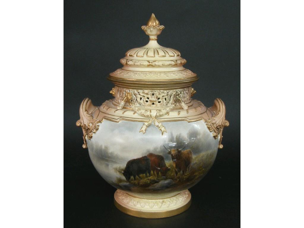 Appraisal: Royal Worcester twin handled vase and cover by John Stinton