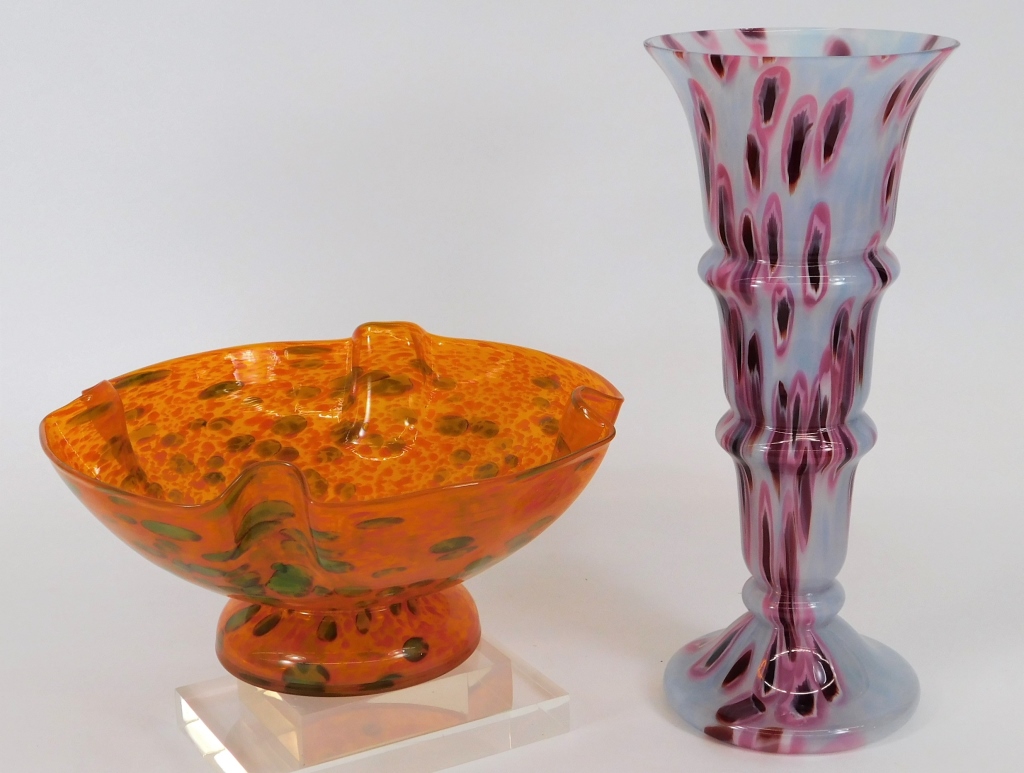 Appraisal: PC KRALIK WELZ BOHEMIAN ART GLASS BOWL VASE GROUP Bohemia