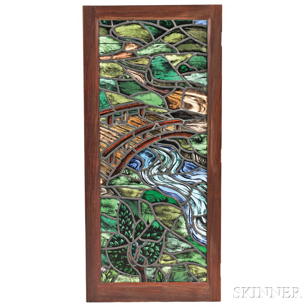 Appraisal: Pair of Stained Glass Panels with a Medieval Landscape attributed