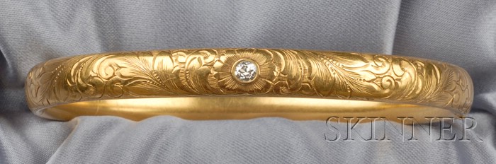 Appraisal: Art Nouveau kt Gold and Diamond Bracelet the hinged bangle