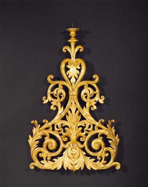 Appraisal: PAIR OF CARVED GILTWOOD WALL LIGHTS Baroque Northern Italy th