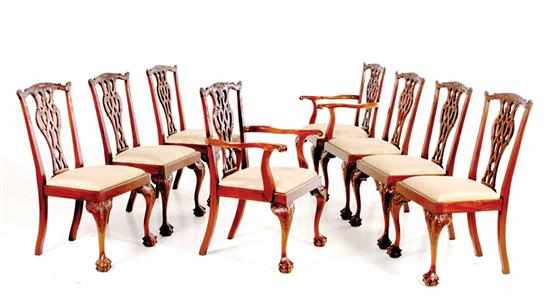 Appraisal: Set of eight Chippendale style carved mahogany dining chairs comprised