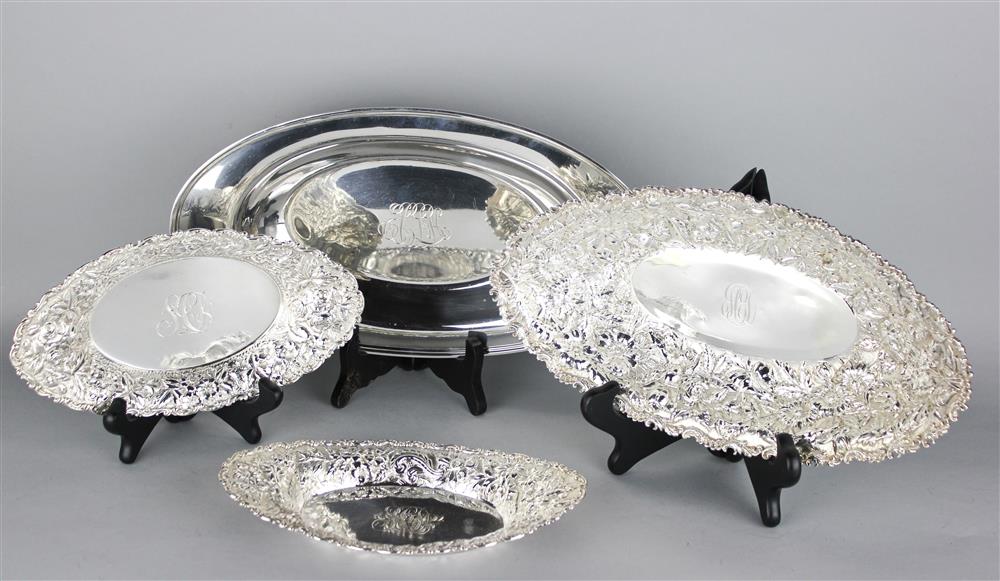 Appraisal: FOUR AMERICAN SILVER OVAL DISHES including two small Jacobi Jenkins