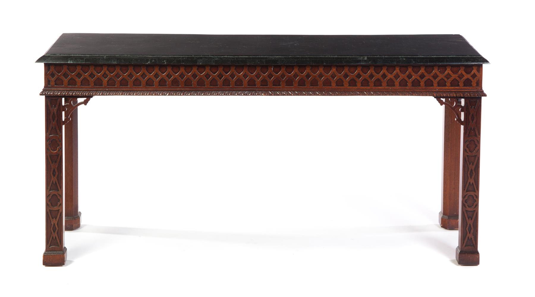 Appraisal: CONTEMPORARY CONSOLE TABLE Late th century mahogany Labeled Made in