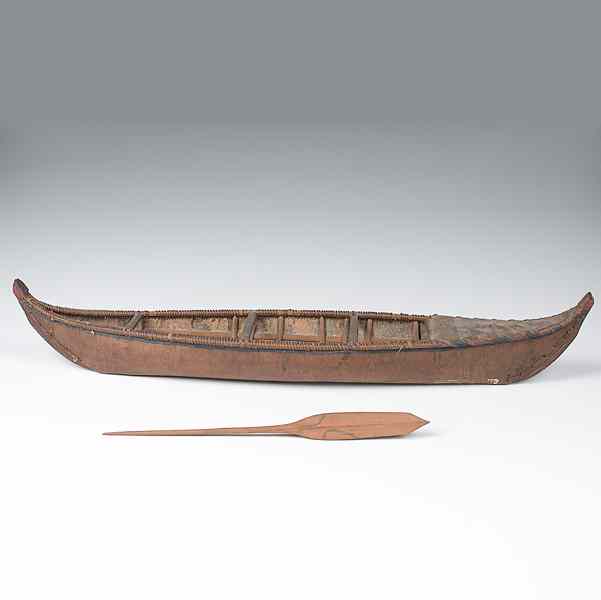 Appraisal: Athapaskan Model Birchbark Canoe birchbark body with cedar struts and