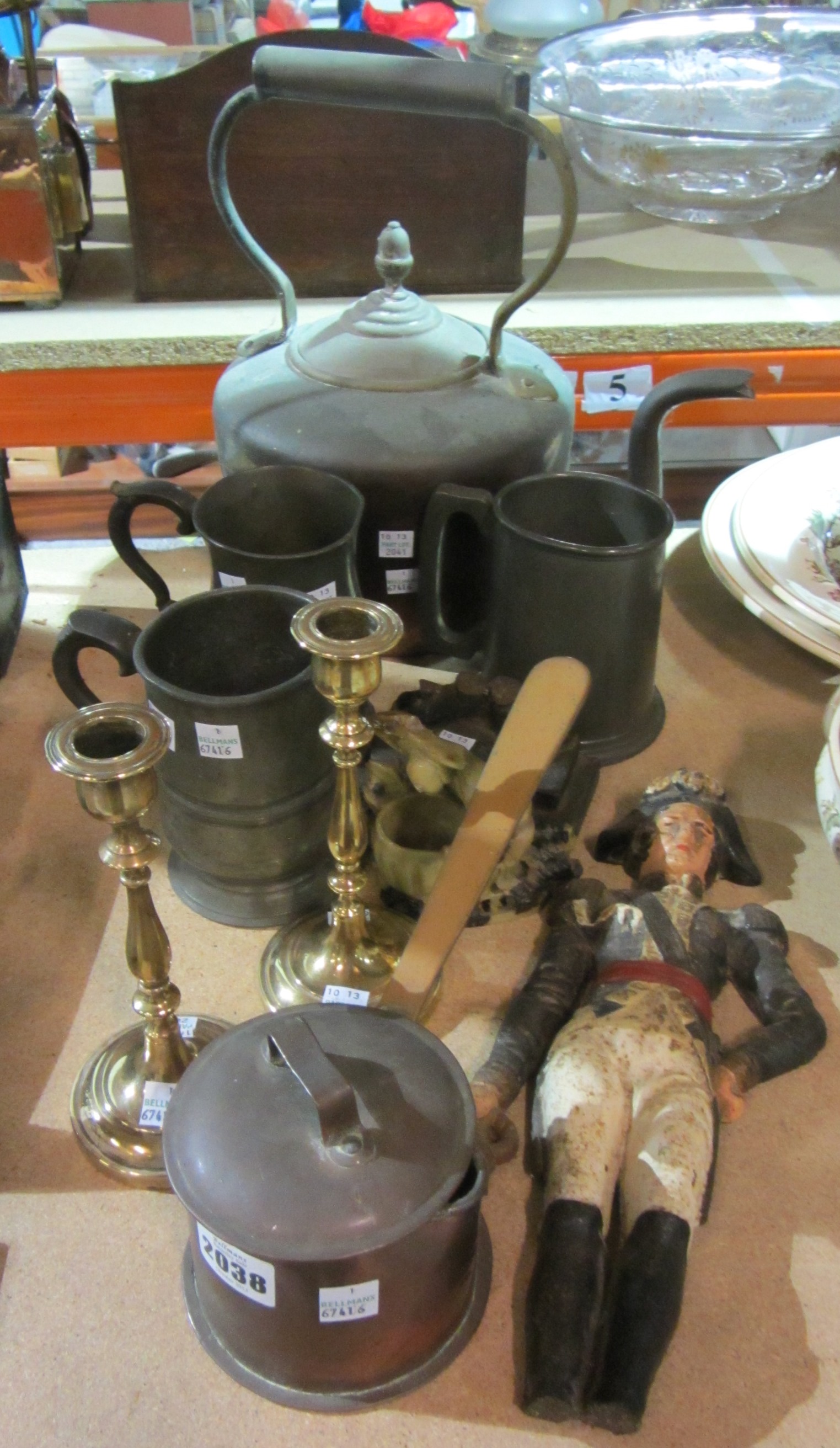 Appraisal: A group of collectables including pewter cups candlesticks and sundry