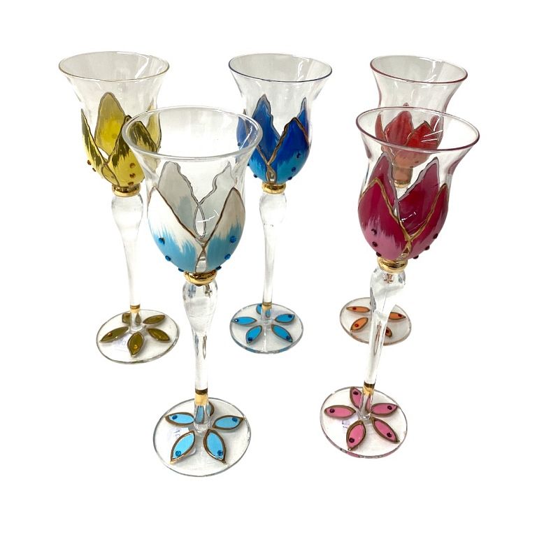 Appraisal: Five hand Painted Glasses Five hand Painted Glasses Measures inches