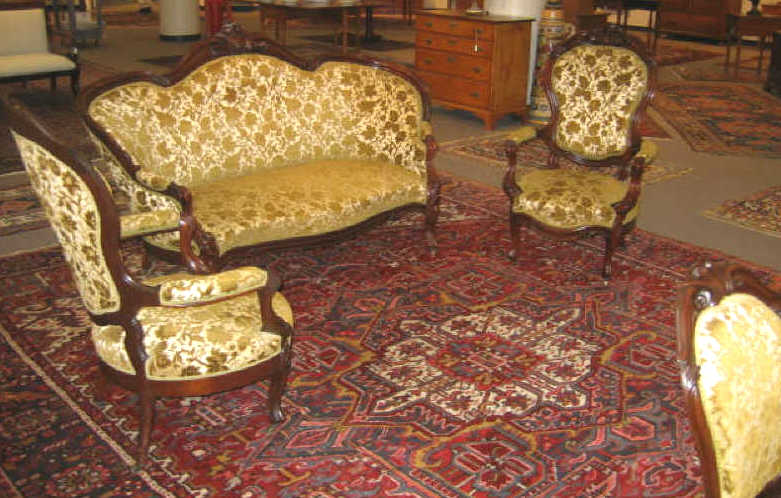 Appraisal: AMERICAN TH CENTURY WALNUT PARLOR SET All with carved scrolling