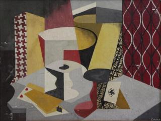 Appraisal: LAMB Oil on Board Cubist Still Life with Playing Cards