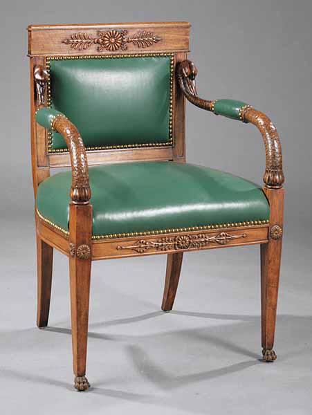 Appraisal: A French Empire Fauteuil the square molded back with central