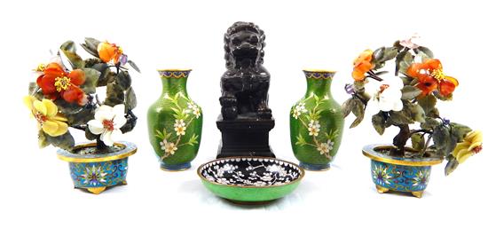 Appraisal: ASIAN decorative arts six pieces including cloisonn and hardstone pair