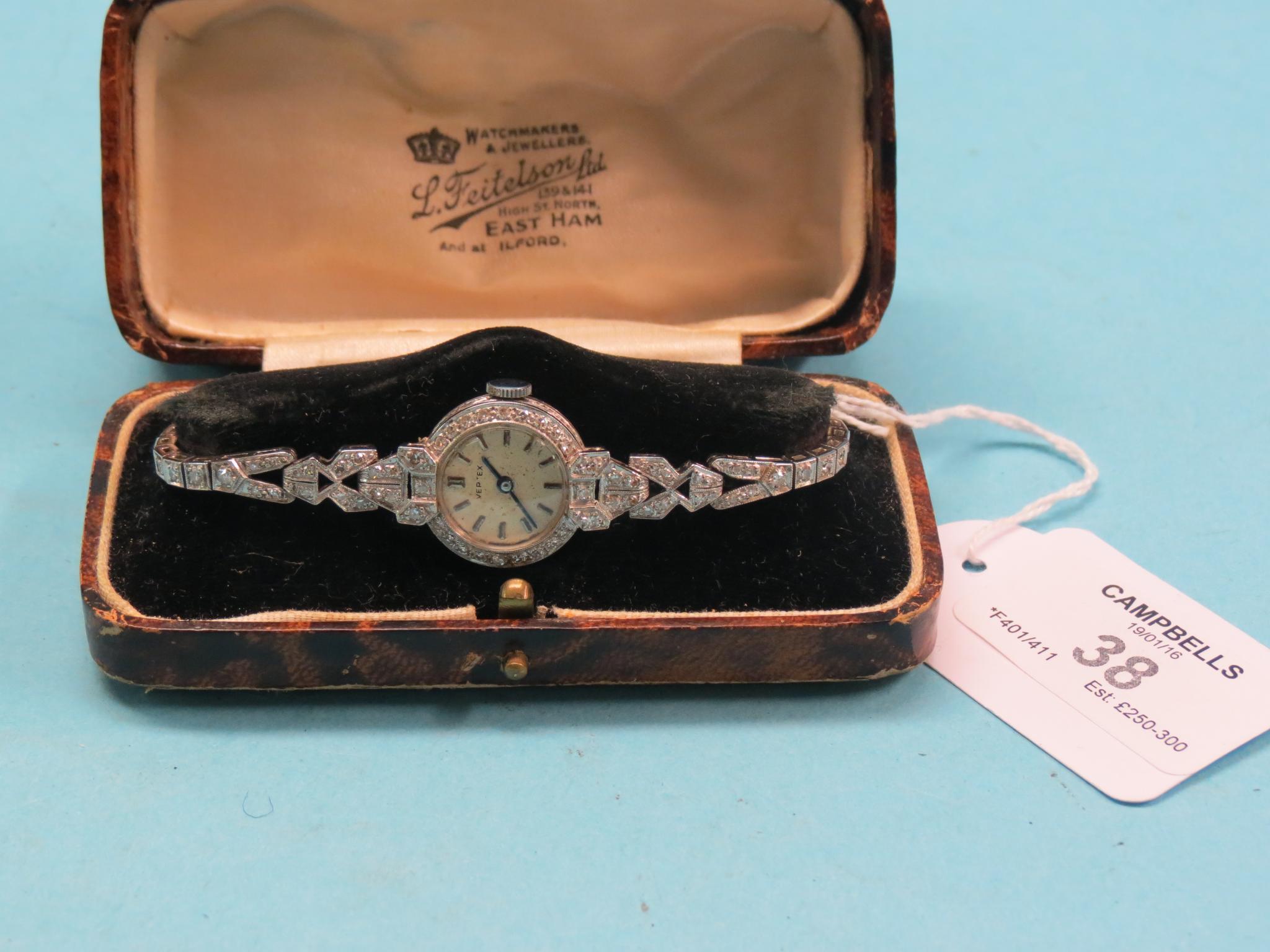 Appraisal: A lady's ct white gold and diamond cocktail watch dial