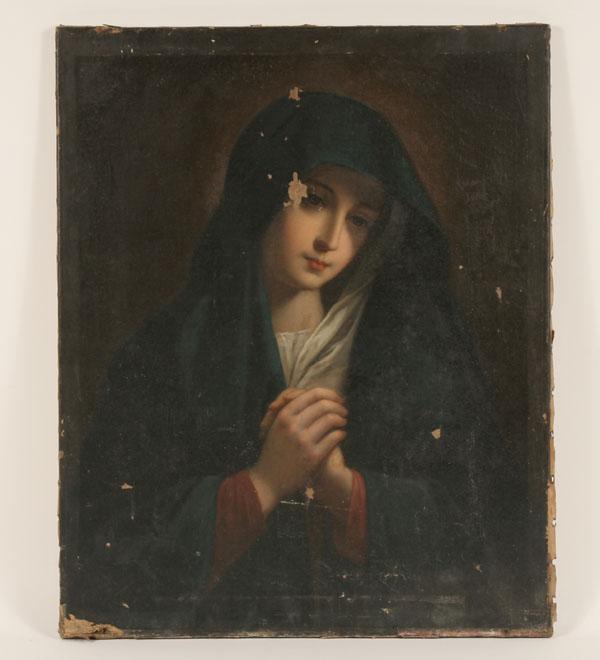 Appraisal: French portrait beautiful young th century woman wearing veil hands