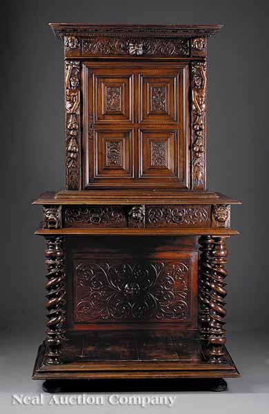 Appraisal: An Antique Louis XIV-Style Carved Walnut Cabinet on Stand the