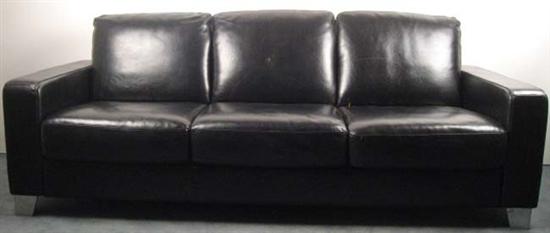 Appraisal: IPEA-ITALY Black Leather Sofa with aluminum chunky feet Signed on