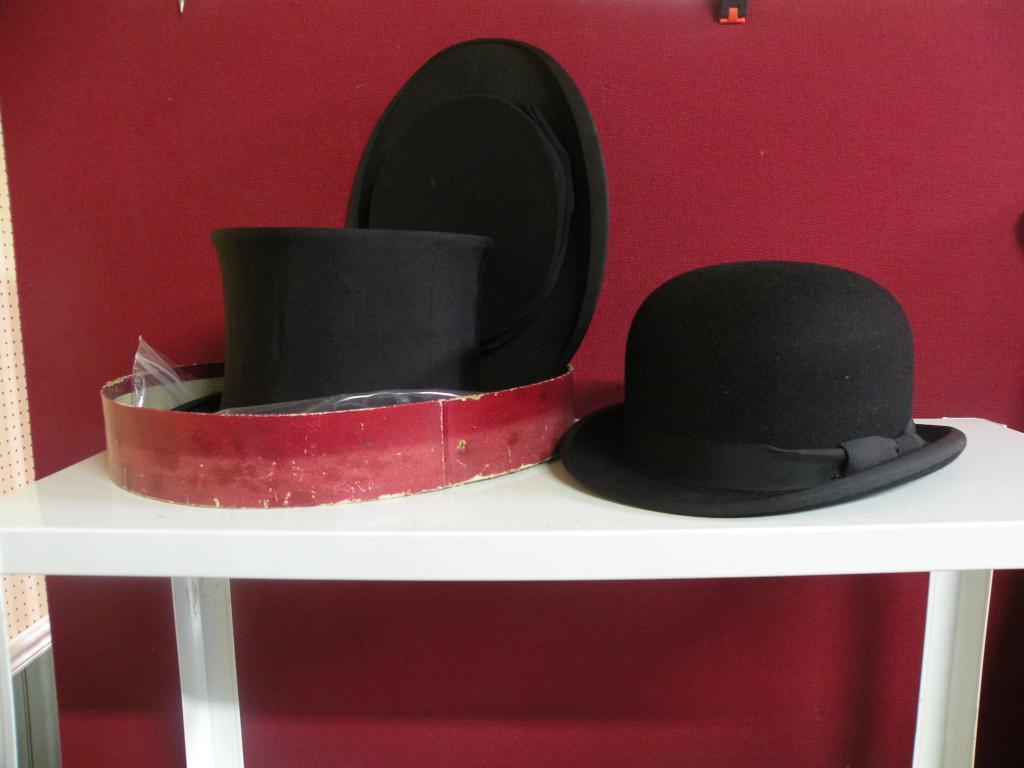 Appraisal: Two ladies expanding top hats one damaged one gent's bowler