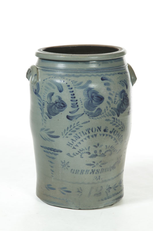 Appraisal: STONEWARE CROCK American nd half- th century Bold brushed cobalt