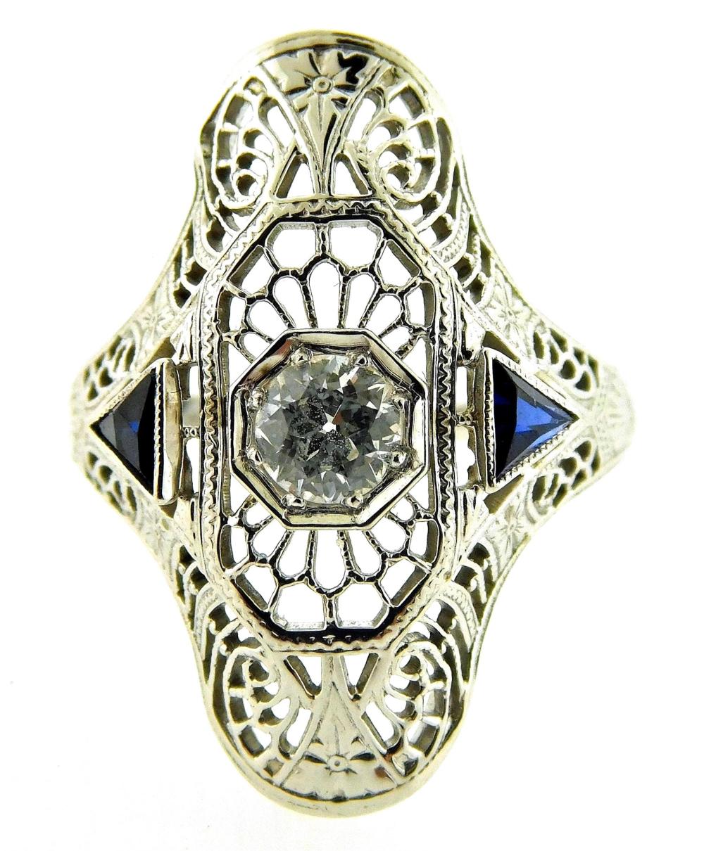 Appraisal: JEWELRY K Edwardian diamond filigree ring stamped and tested K