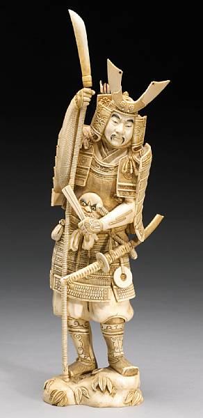 Appraisal: A large ivory okimono of samurai Meiji Period Depicted in