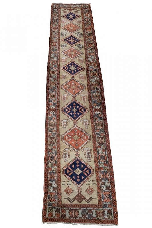 Appraisal: Persian Qashqai Runner Rug- ' X ' Persian rug a