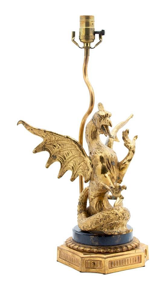 Appraisal: A French Gilt Bronze Hippocamp-Form Table Lamp Height inches A