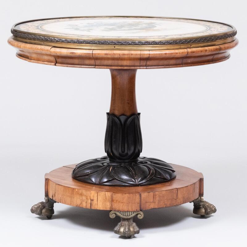 Appraisal: Fine Italian Brass-Mounted Walnut Ebonized and Scagliola Top Center Table