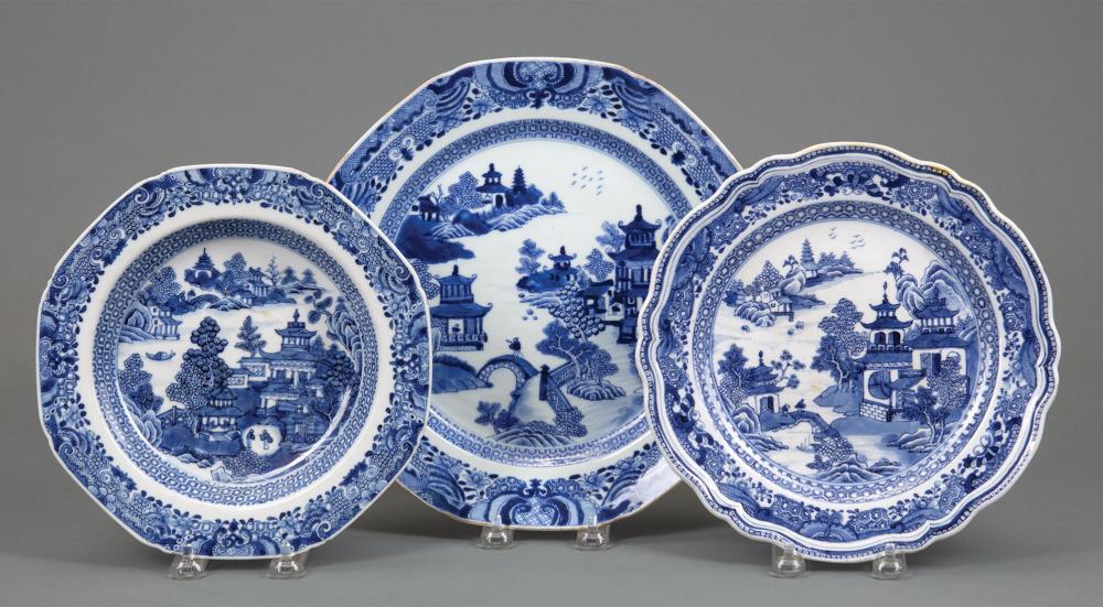 Appraisal: Three Chinese Export Blue and White Porcelain Nanking Dishes th