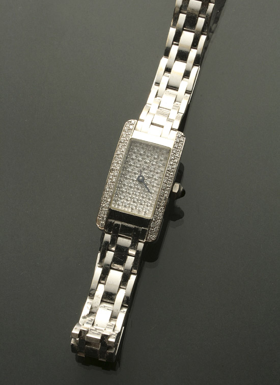 Appraisal: Lady's -Karat White-Gold and Diamond Wristwatch Swiss Recent Having a