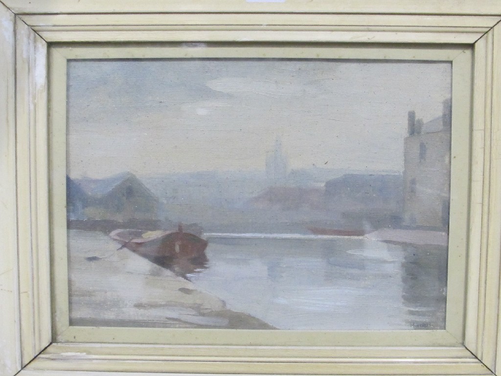 Appraisal: WILLIAM MUNRO Oil on board 'Moon on the Edinburgh Canal'