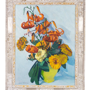 Appraisal: Jane Peterson American - Tiger Lilies and Zinnias oil on