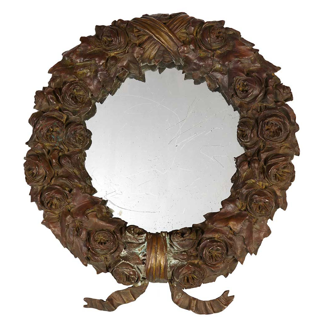 Appraisal: Bronze Mirror Of wreath form decorated with rose blossoms and