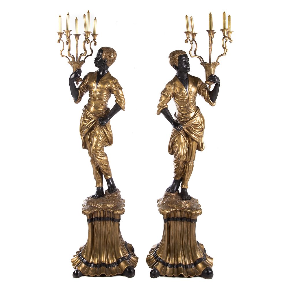 Appraisal: Pair of Venetian Style Painted Bronze Blackamoors Each figure on