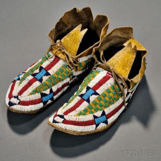 Appraisal: Pair of Cheyenne Beaded Hide Moccasins c last quarter th