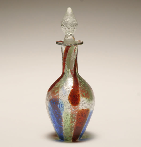 Appraisal: Murano art glass stoppered bottle Silver inclusions and brown green