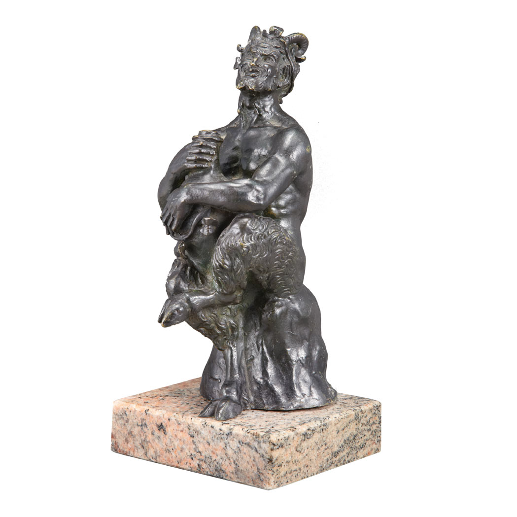 Appraisal: Italian Bronze Figure of a Satyr th Century The seated