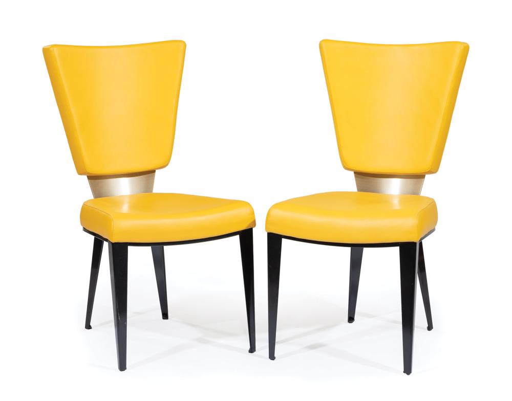 Appraisal: Pair of American Contemporary Leather and Metal Side Chairs Elite