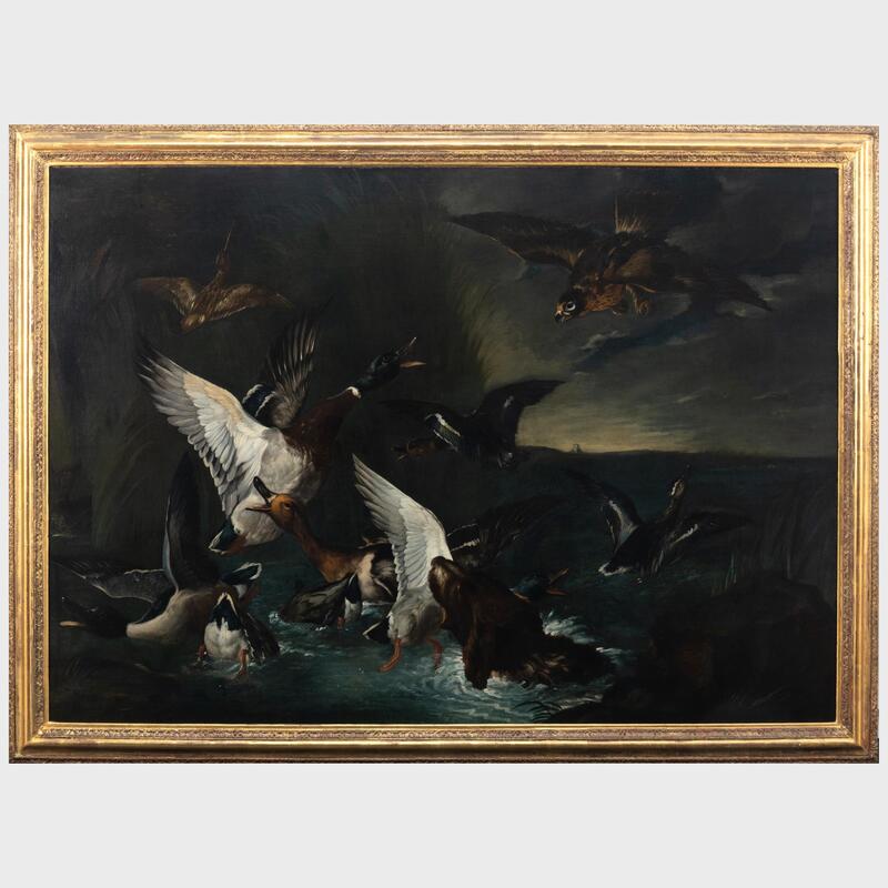 Appraisal: School of Jean-Baptiste Oudry - Water Fowl Oil on canvas