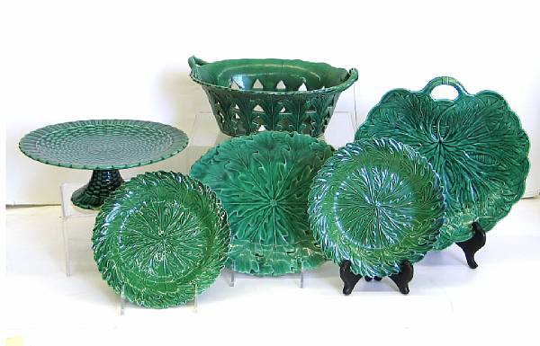 Appraisal: An assembled grouping of English green glazed majolica th century