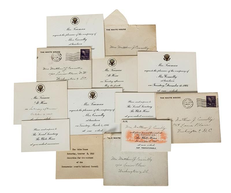 Appraisal: Five Bess Truman Luncheon Invitations Five Bess Truman Luncheon Invitations