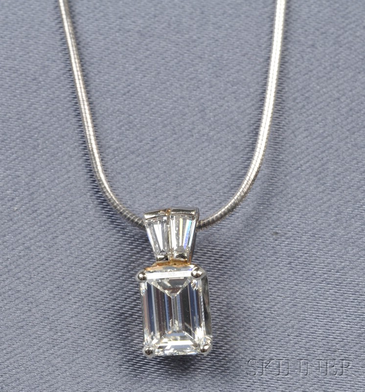 Appraisal: Diamond Pendant set with an emerald-cut diamond weighing approx cts