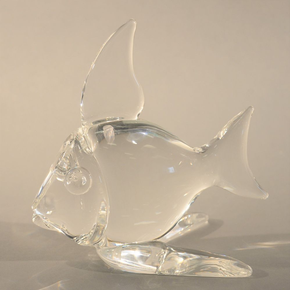 Appraisal: Large Steuben tropical fish crystal sculpture signed Steuben ht in