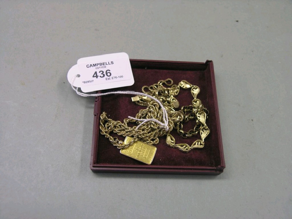 Appraisal: A ct gold rope-twist chain with Credit Suisse grams gold