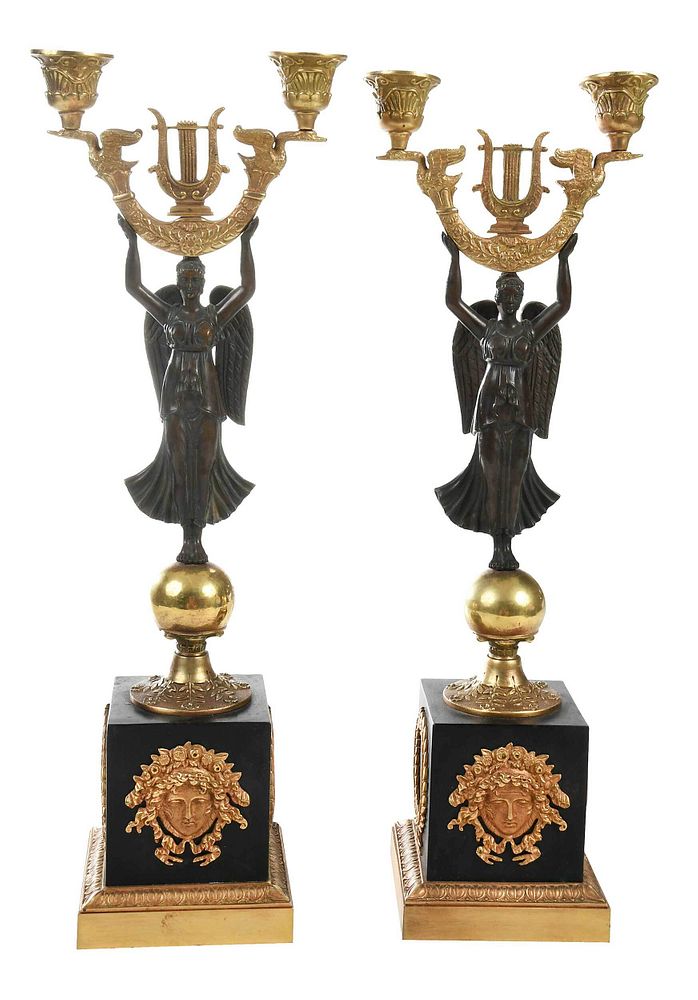 Appraisal: Pair French Empire Style Gilt Bronze Candelabra French th century