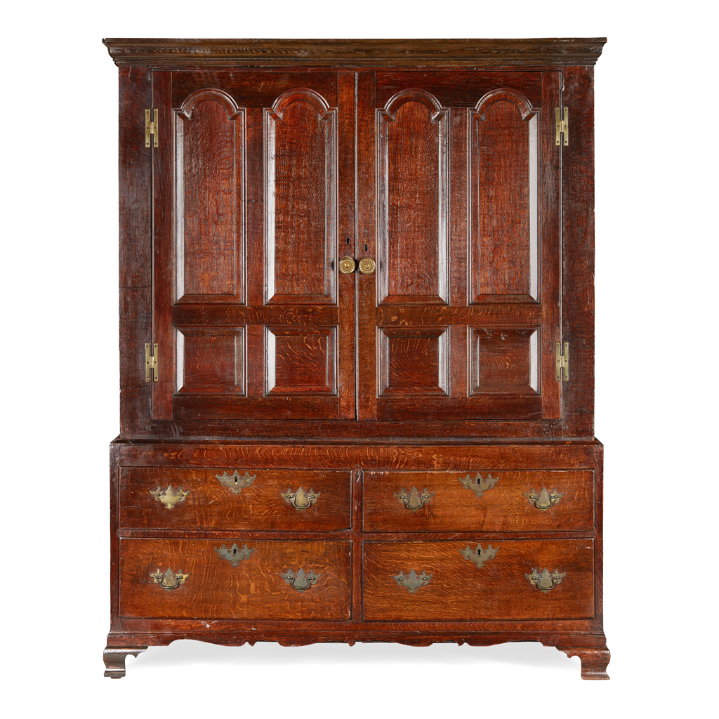 Appraisal: GEORGE II OAK CUPBOARD MID TH CENTURY the straight moulded