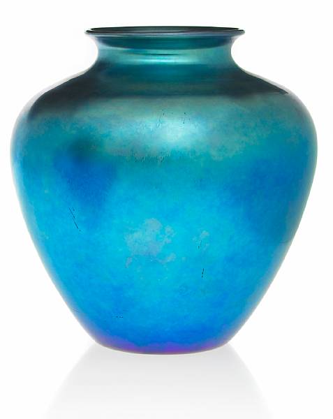 Appraisal: A Steuben blue Aurene baluster vase shape circa engraved STEUEBN