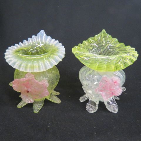 Appraisal: Pair of Stevens William Art Glass Vases Jack-in-the-pulpit style applied