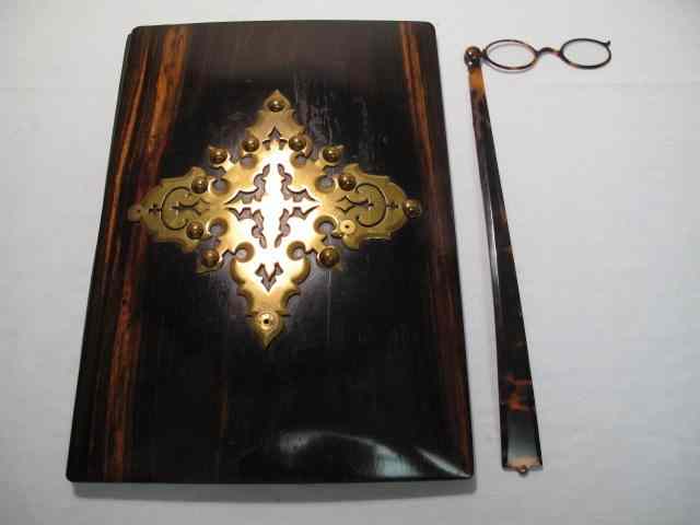 Appraisal: Antique wood brass folio Ebony veneer with brass embellishment Wood