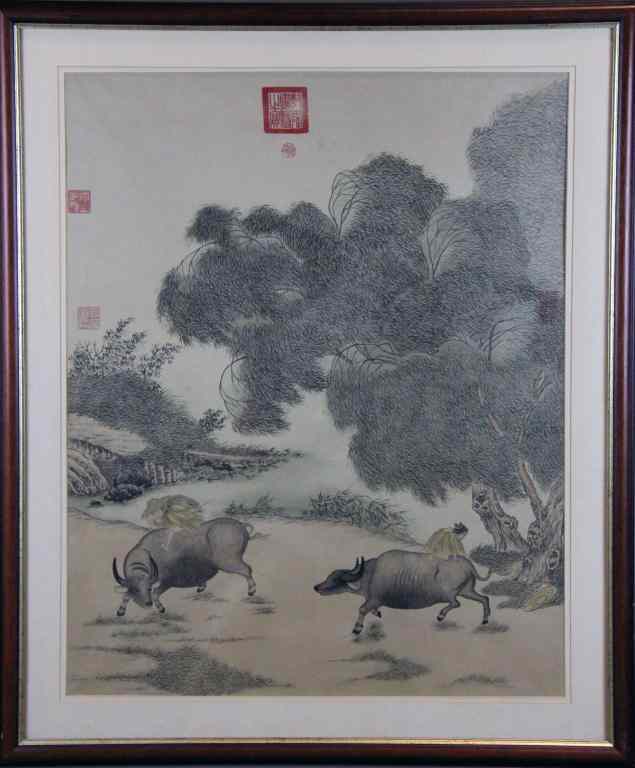 Appraisal: Chinese Framed Watercolor Painting On SilkPainted to depict two boys